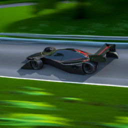 description: an anonymous image shows a virtual racecar speeding down a track, surrounded by lush scenery. the car is sleek and aerodynamic, with a vibrant paint job. the driver's focus is evident, as they navigate a challenging corner with precision and skill.