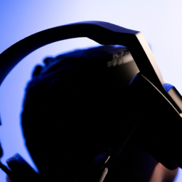 description: an anonymous image shows a person wearing a sleek, black gaming headset with an adjustable microphone. the headset is wirelessly connected to a playstation 5 console, showcasing a seamless gaming experience.