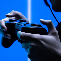 description: an anonymous image showcasing a player engaged in a thrilling fps game on the ps5. the player is holding a controller and wearing a gaming headset, fully immersed in the high fps experience. the screen displays intense action and vibrant visuals, highlighting the smoothness and responsiveness of the gameplay.