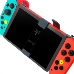 description: an anonymous image shows a nintendo switch console with two joy-con controllers attached. the console is placed on a white background, and the screen displays colorful gameplay from a popular nintendo game. the image portrays the versatility and excitement of nintendo switch gaming.
