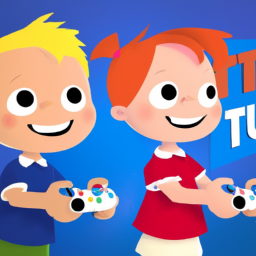 description: an image showing two young children with game controllers in their hands, smiling and playing bluey: the videogame on a playstation console. the screen displays vibrant and colorful gameplay featuring the animated characters from the bluey tv series.