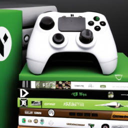 description: an image showing an xbox series x console with a controller, surrounded by popular xbox game titles.