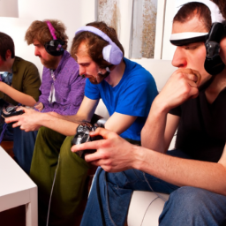 An image of a group of people talking on headsets while playing games on their consoles. Category: Upcoming Games.
