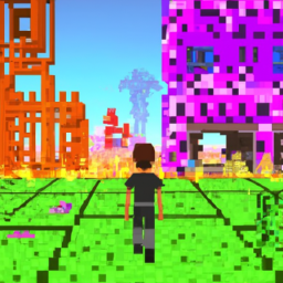description: an anonymous image showing a player in a pixelated world, surrounded by various structures and landscapes they have built in minecraft. the player is exploring a vibrant and colorful environment, showcasing the endless possibilities of the game.