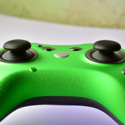A controller with a vibrant green shade and comfortable design, with a flexible D-pad and textured grip.