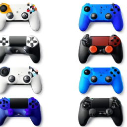 description: an image showcasing different ps5 controllers with various colors and designs.