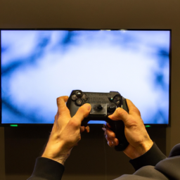 description: an anonymous image showing a person playing a video game on a television screen with an xbox controller in hand. the image captures the excitement and immersion of gaming, highlighting the importance of the gaming experience rather than the specific console used.
