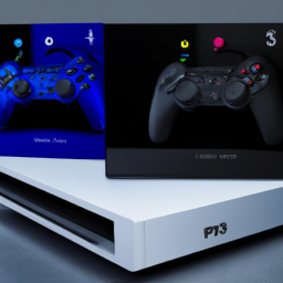 description: an image showing two gaming consoles side by side, one labeled "ps5" and the other labeled "ps4". both consoles have sleek designs and are connected to a tv screen. the image showcases the visual differences between the two consoles.
