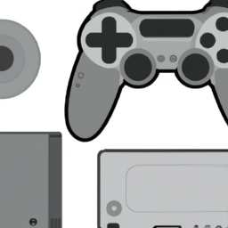 description: an image featuring a gaming console, a controller, and a game disc.