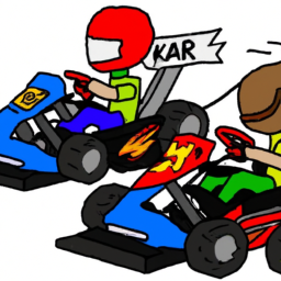 A cartoon image of a kart racing game on a video game console.
