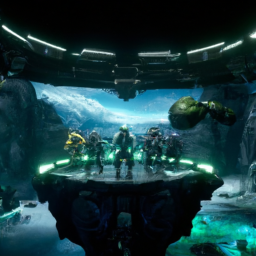 description: an anonymous image shows a group of players in action, surrounded by futuristic landscapes. they are equipped with advanced weapons, wearing futuristic armor, and engaging in intense combat against hordes of alien enemies. the image captures the essence of the thrilling co-op experience offered by helldivers 2.