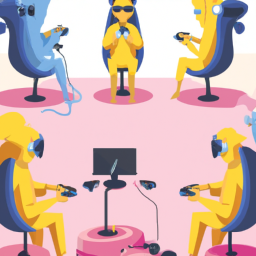 Brightly-colored characters playing a game together in a virtual world.