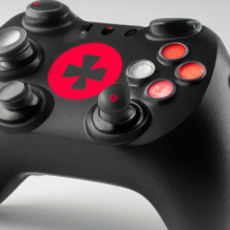 description: an anonymous image of a customized xbox elite series 2 controller. the controller has a vibrant red and black color scheme, with the gamertag "player one" laser engraved on the front. the thumbstick base and ring are both black, and the controller has a rubberized grip for added comfort.