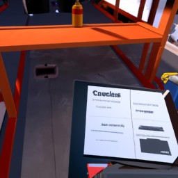 a screenshot of a player's garage in car mechanic simulator 2021, showing different car models, tools, and equipment. the player is working on an engine and has a repair manual open on a nearby table.