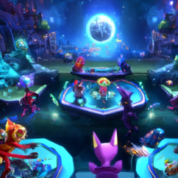 description: a screenshot showcasing a vibrant and immersive game environment with a diverse range of characters engaged in intense battles.