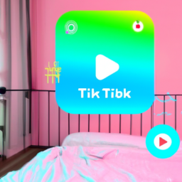description: a screenshot of a tiktok account with a user lip-syncing to a popular song. the background shows a brightly lit room with colorful decorations and a bed in the corner.