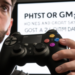 description: the image shows a person holding a ps5 controller with a worried expression on their face, looking at the tv screen displaying an error message for smite.