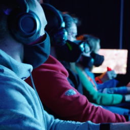description (anonymous): a group of intense gamers sitting in front of their screens, fully focused on their virtual race cars.