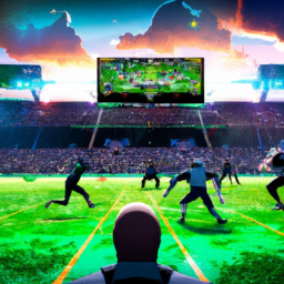 description: an anonymous image depicting a football field with players in action, showcasing the excitement of madden nfl 24.