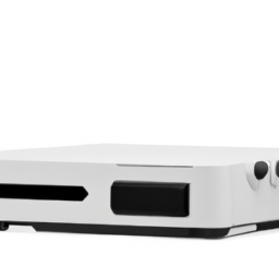 description: A sleek, white gaming console with a black trim, showcasing its modern design and lack of a disc drive, representing the PS5 Digital Edition.