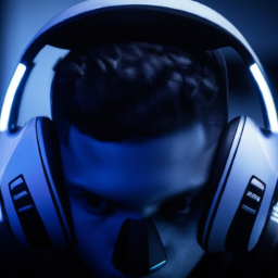 description: an anonymous gamer wearing a sleek and stylish ps5 headset, fully immersed in the gaming experience.