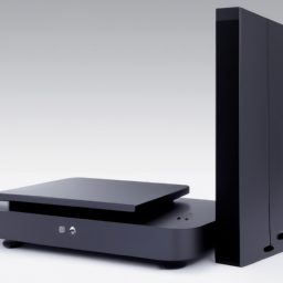 description: an image showing a sleek and compact ps5 console standing vertically with the ps5 slim vertical stand attached.