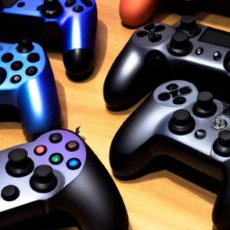 description (anonymous): the image shows a variety of ps5 controllers displayed on a table. the controllers come in different colors and designs, showcasing the diversity of options available.