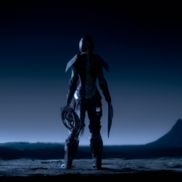 description: an anonymous image featuring a female protagonist in a futuristic armor suit, standing against a backdrop of a desolate alien planet. the atmosphere is tense, with dim lighting and ominous shadows. the protagonist holds a powerful weapon, ready to face the unknown dangers that lie ahead.