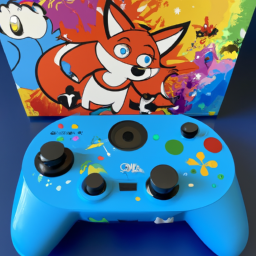 description: an image of a custom xbox series x console featuring vibrant artwork inspired by the australian kids show bluey. the console showcases bluey and her friends in a colorful design, capturing the essence of the beloved animated series. the matching controller complements the console's design, creating a visually appealing and unique gaming setup.