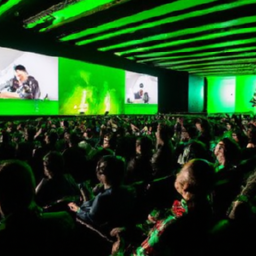 description: an anonymous image from the xbox partner preview event shows a crowded auditorium filled with enthusiastic gamers, eagerly watching the stage where microsoft executives and developers are presenting the latest updates and game releases. the room is filled with vibrant lighting, colorful banners, and large screens displaying gameplay footage. the image captures the excitement and anticipation of the event, with attendees leaning forward in their seats, eagerly awaiting the next big announcement.