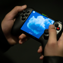 description: an anonymous gamer holding an xbox cloud gaming controller, fully immersed in an intense gaming session on a smartphone screen. the gamer's concentration is evident as they navigate through a visually stunning game environment, showcasing the captivating graphics and seamless gameplay that xbox cloud gaming offers.
