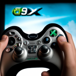 description: an image of a person holding an xbox series x controller, with a television screen displaying gameplay from a classic xbox 360 game.