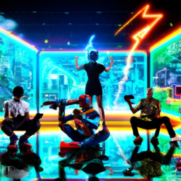 description: a vibrant image featuring a diverse group of gamers immersed in a virtual world, with colorful game elements and futuristic graphics. the image captures the excitement and possibilities of the gaming industry, highlighting the role of technology and inclusivity in shaping its future.