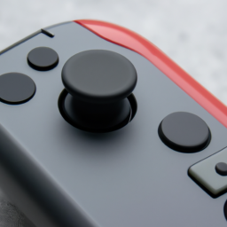 description: a close-up image of a nintendo joy-con controller with its joystick slightly tilted to the left.
