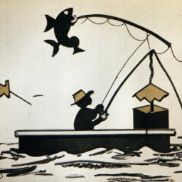 description: An image of a fishing game with a player holding a fishing rod on a boat in the middle of a lake. The image shows a big fish jumping out of the water, indicating the game's objective to catch the big fish. The image is anonymous and does not contain any specific names or logos.