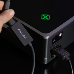 description: an image of a person connecting an external hard drive to an xbox series x console using a usb cable.