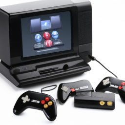 description: an image shows a black retro game console with multiple buttons and controllers. the console is connected to a tv screen, displaying a classic video game. the image evokes nostalgia and brings back memories of playing games from the past.