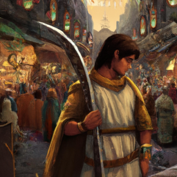 the image shows a character dressed in traditional middle eastern clothing, standing in front of a bustling marketplace. the character is holding a hidden blade, and there are other characters visible in the background. the image reflects the game's attention to historical accuracy and emphasis on middle eastern culture.