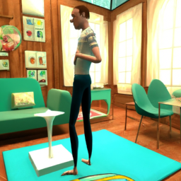 description: an image showcasing a sim standing in a beautifully designed room with vibrant colors and modern furniture. the sim is interacting with various objects, demonstrating the level of control available in the sims 4.
