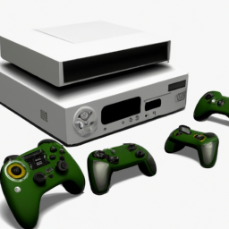 description: a detailed replica set of the xbox 360 console, complete with a controller, showcasing intricate console details.