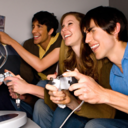 Description: A group of friends playing a racing game on the PS5.
