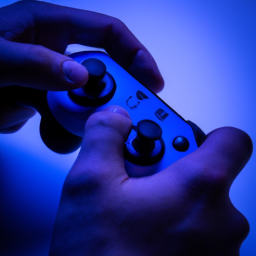 description: an image showing a person using the ps5 access controller, with customizable buttons and triggers, playing a game on a ps5 console.
