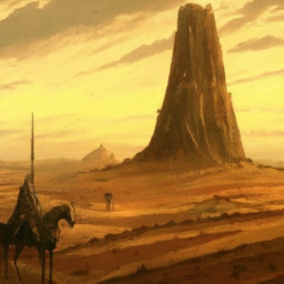 description: a lone wanderer on horseback stands at the base of a towering colossus, ready to do battle against the massive beast. the colossus looms over the landscape, its size and power evident even from a distance. the scene is bathed in the golden light of the setting sun, creating a sense of awe and wonder. the image captures the epic scale and beauty of the game's world, and hints at the challenges that await players as they journey through it.