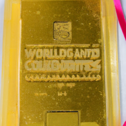 description: a gold nintendo cartridge with the words "nintendo world championships 1990" written on it. it is in a clear plastic case and is in pristine condition. the image is anonymous.