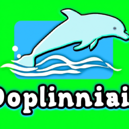description: an image of the dolphin emulator icon with the words "dolphin emulator" written in blue and white. the icon features a stylized dolphin jumping out of water with a green background.