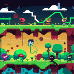 description: an image of a colorful and vibrant game world with characters navigating through various obstacles and enemies. the art style is unique and visually appealing, capturing the essence of indie game creativity.