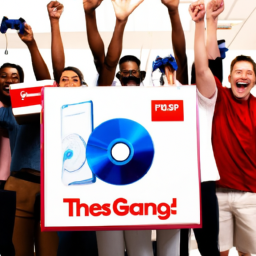 description: an anonymous image depicting a group of excited gamers holding the new ps5 console and celebrating their purchase at target.