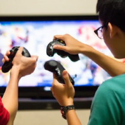 description: an anonymous image featuring two players engaged in a fierce battle on the nintendo switch. the players hold the joy-con controllers, their expressions filled with intensity and determination. the vibrant visuals of the fighting game on the screen bring the action to life, showcasing the dynamic movements of the characters and the explosive effects of their attacks. the image captures the excitement and immersion that the nintendo switch and its fighting games deliver to players.