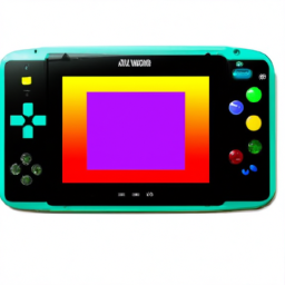 description: an image of a handheld gaming console with a large screen and buttons, displaying vibrant and colorful graphics.
