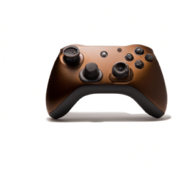 description: an anonymous image shows a wood grain xbox controller with a sleek and ergonomic design. the controller features customizable buttons and wireless connectivity. its unique wood grain finish adds a touch of sophistication to the overall appearance.